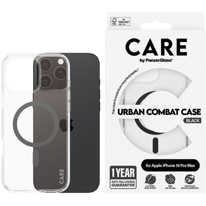 CARE by PanzerGlass Flagship Case Transparent Urban Combat w. Black MagSafe iPhone 16 Pro Max