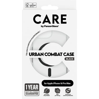 CARE by PanzerGlass Flagship Case Transparent Urban Combat w. Black MagSafe iPhone 16 Pro Max