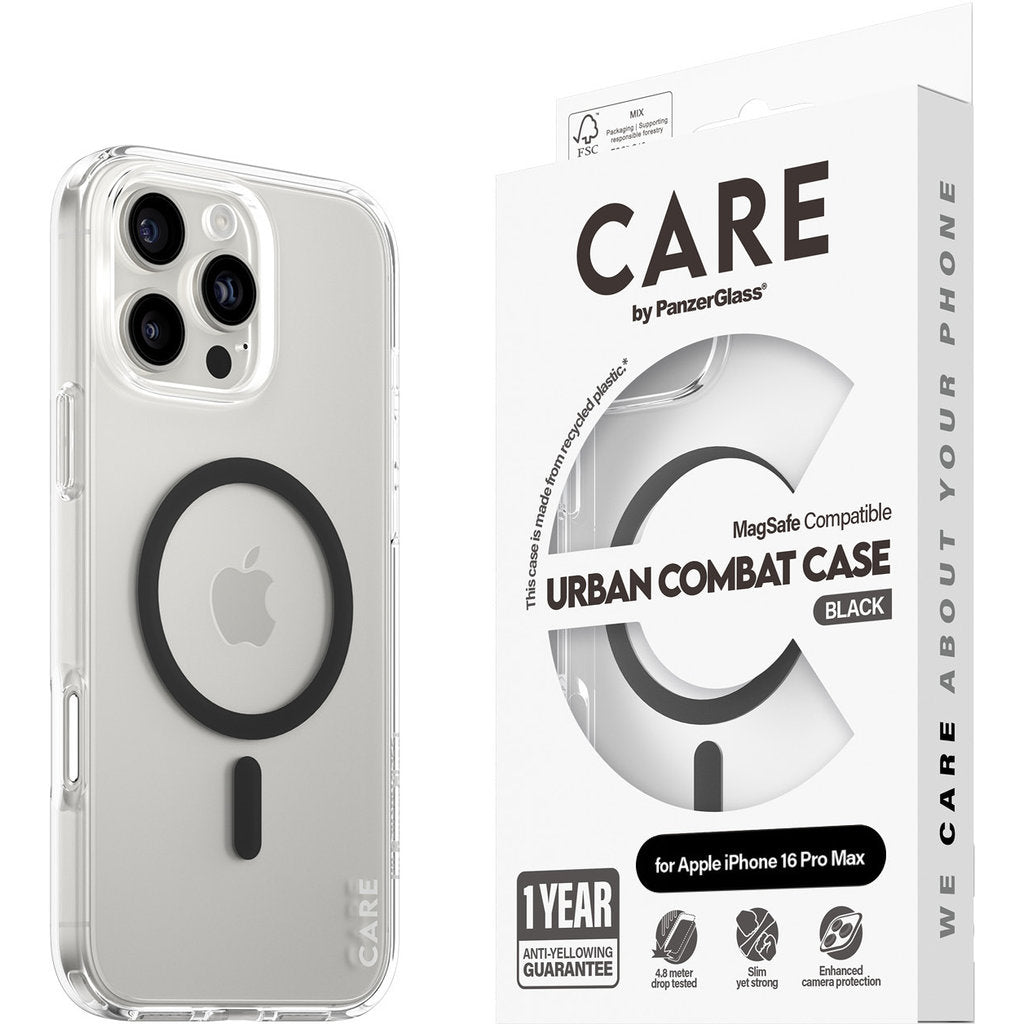 CARE by PanzerGlass Flagship Case Transparent Urban Combat w. Black MagSafe iPhone 16 Pro Max