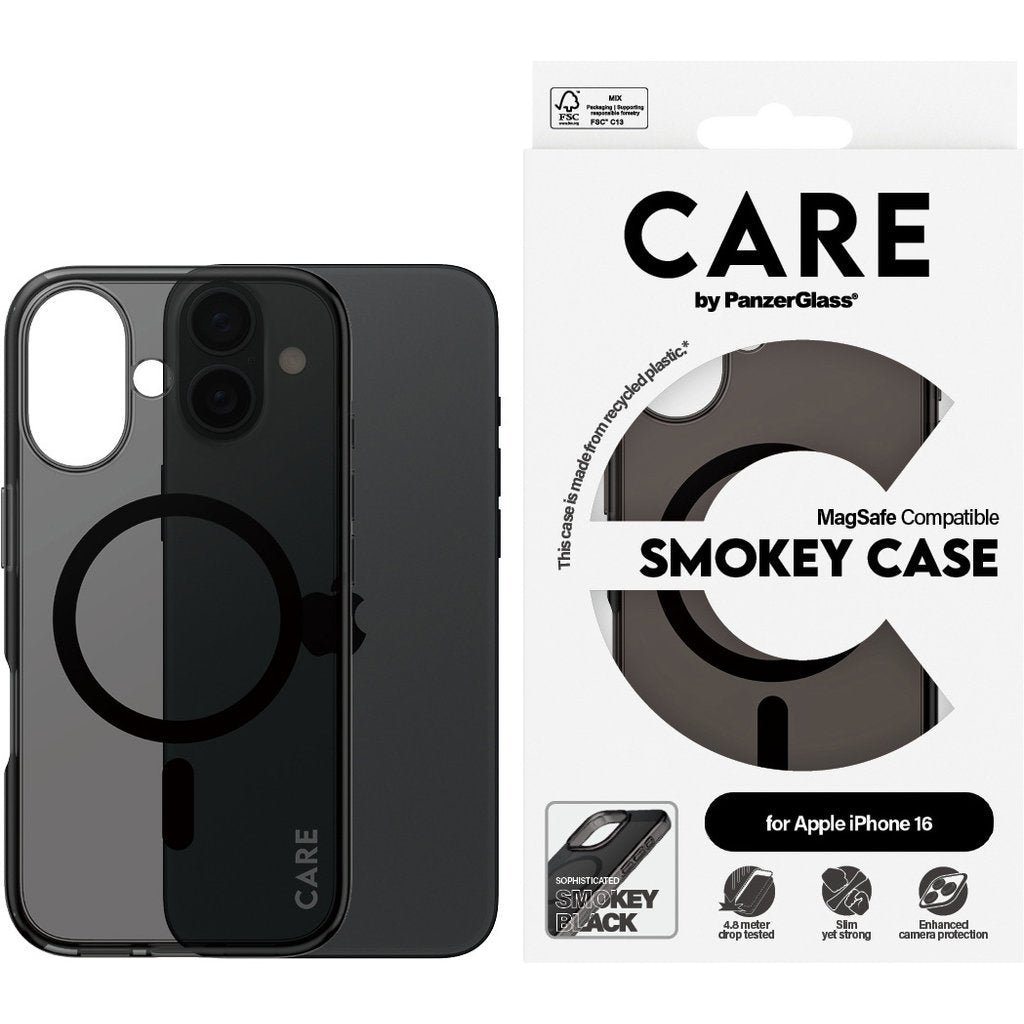 CARE by PanzerGlass Flagship Case Smokey Urban Combat w. Black MagSafe iPhone 16