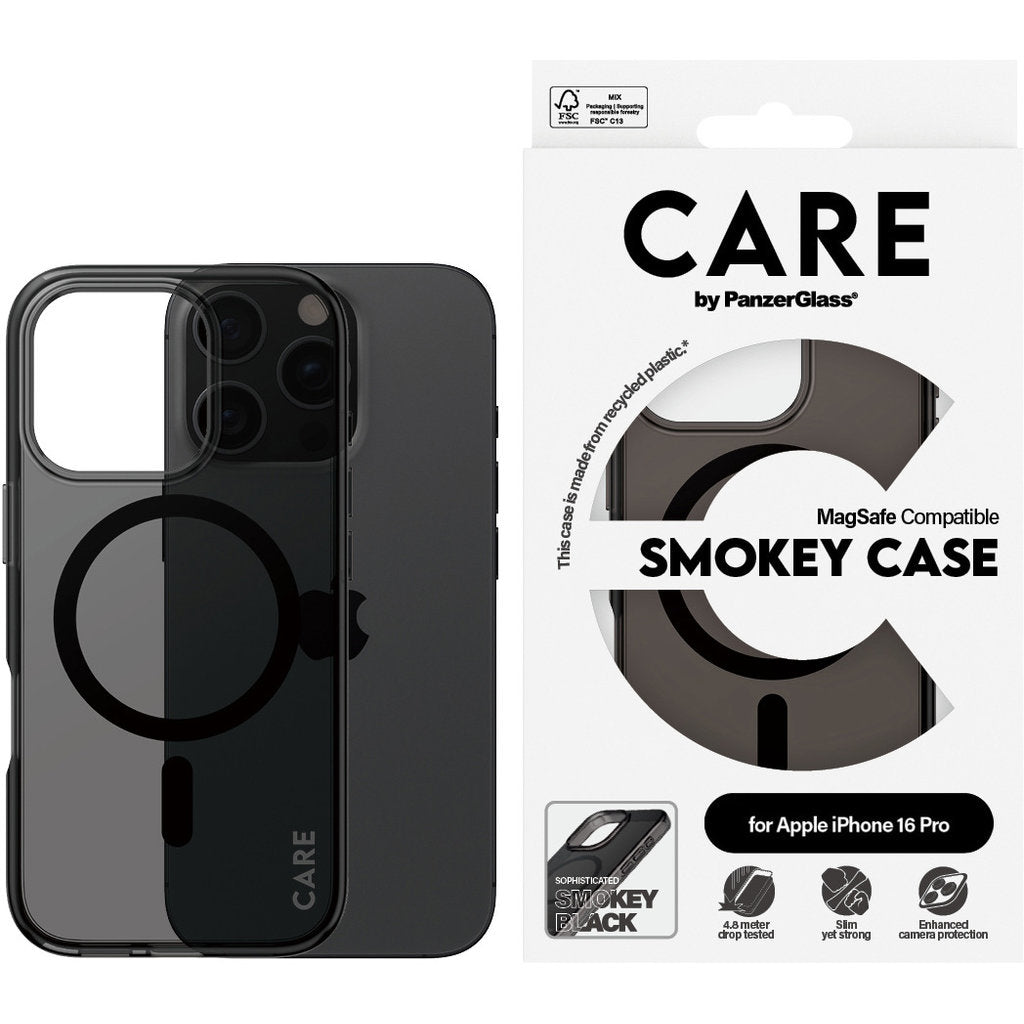 CARE by PanzerGlass Flagship Case Smokey Urban Combat w. Black MagSafe iPhone 16 Pro