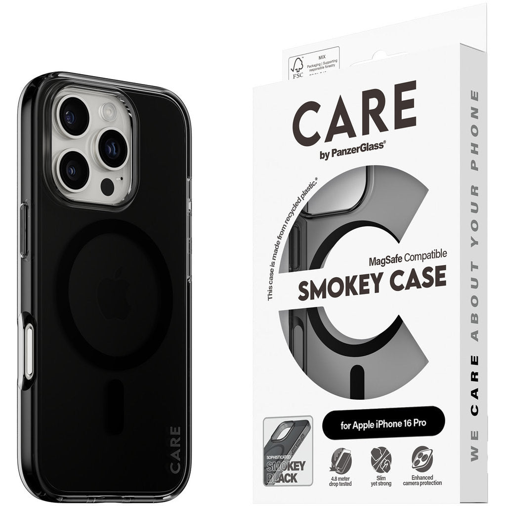 CARE by PanzerGlass Flagship Case Smokey Urban Combat w. Black MagSafe iPhone 16 Pro