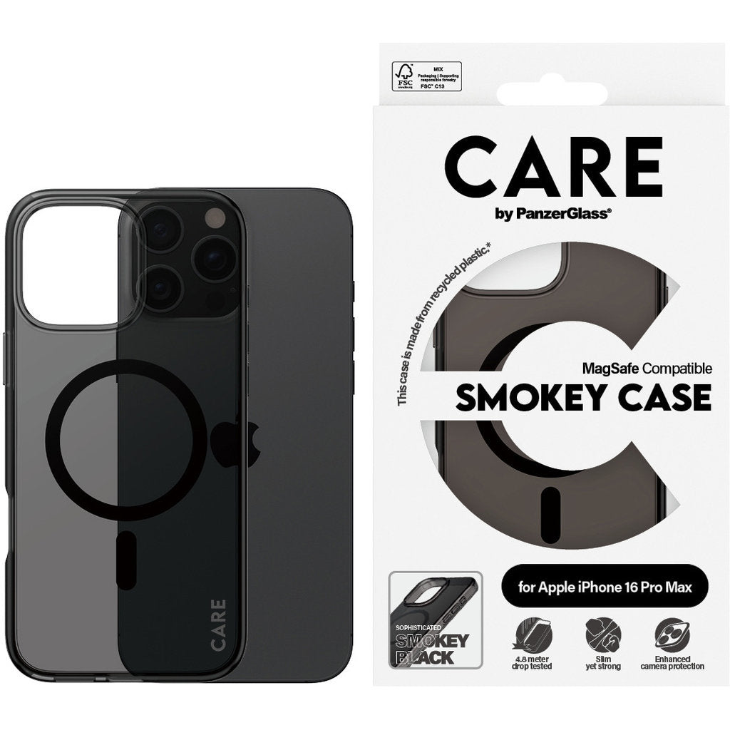 CARE by PanzerGlass Flagship Case Smokey w. Black MagSafe iPhone 16 Pro Max