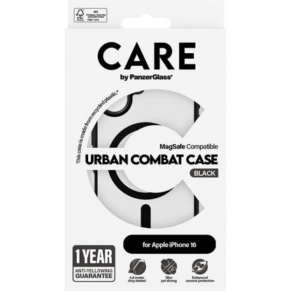 CARE by PanzerGlass Flagship Case Transparent Urban Combat w. Black Frame & MagSafe iPhone 16