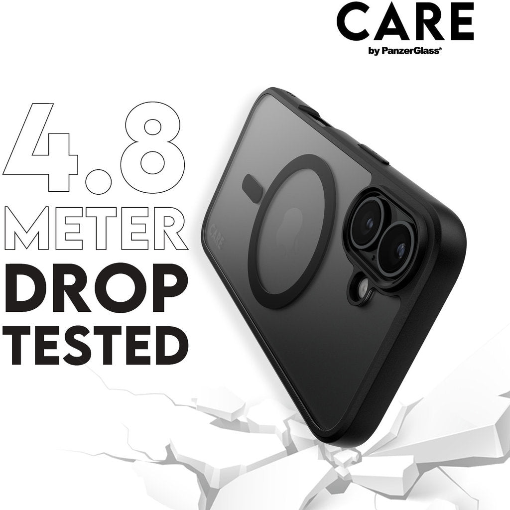 CARE by PanzerGlass Flagship Case Transparent Urban Combat w. Black Frame & MagSafe iPhone 16