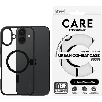 CARE by PanzerGlass Flagship Case Transparent Urban Combat w. Black Frame & MagSafe iPhone 16 Plus