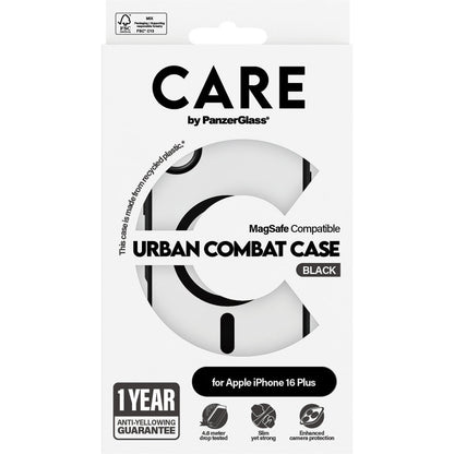 CARE by PanzerGlass Flagship Case Transparent Urban Combat w. Black Frame & MagSafe iPhone 16 Plus