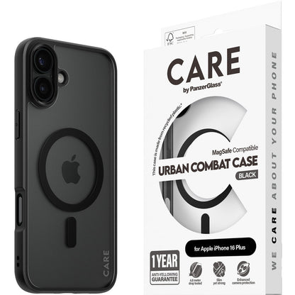 CARE by PanzerGlass Flagship Case Transparent Urban Combat w. Black Frame & MagSafe iPhone 16 Plus