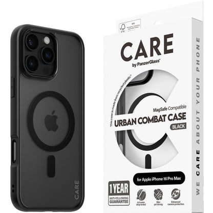CARE by PanzerGlass Flagship Case Transparent Urban Combat w. Black Frame & MagSafe iPhone 16 Pro Max
