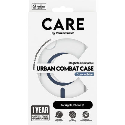 CARE by PanzerGlass Flagship Case Transparent Urban Combat w. Blue MagSafe iPhone 16