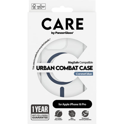 CARE by PanzerGlass Flagship Case Transparent Urban Combat w. Blue MagSafe iPhone 16 Pro