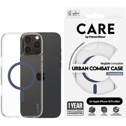 CARE by PanzerGlass Flagship Case Transparent Urban Combat w. Blue MagSafe iPhone 16 Pro Max