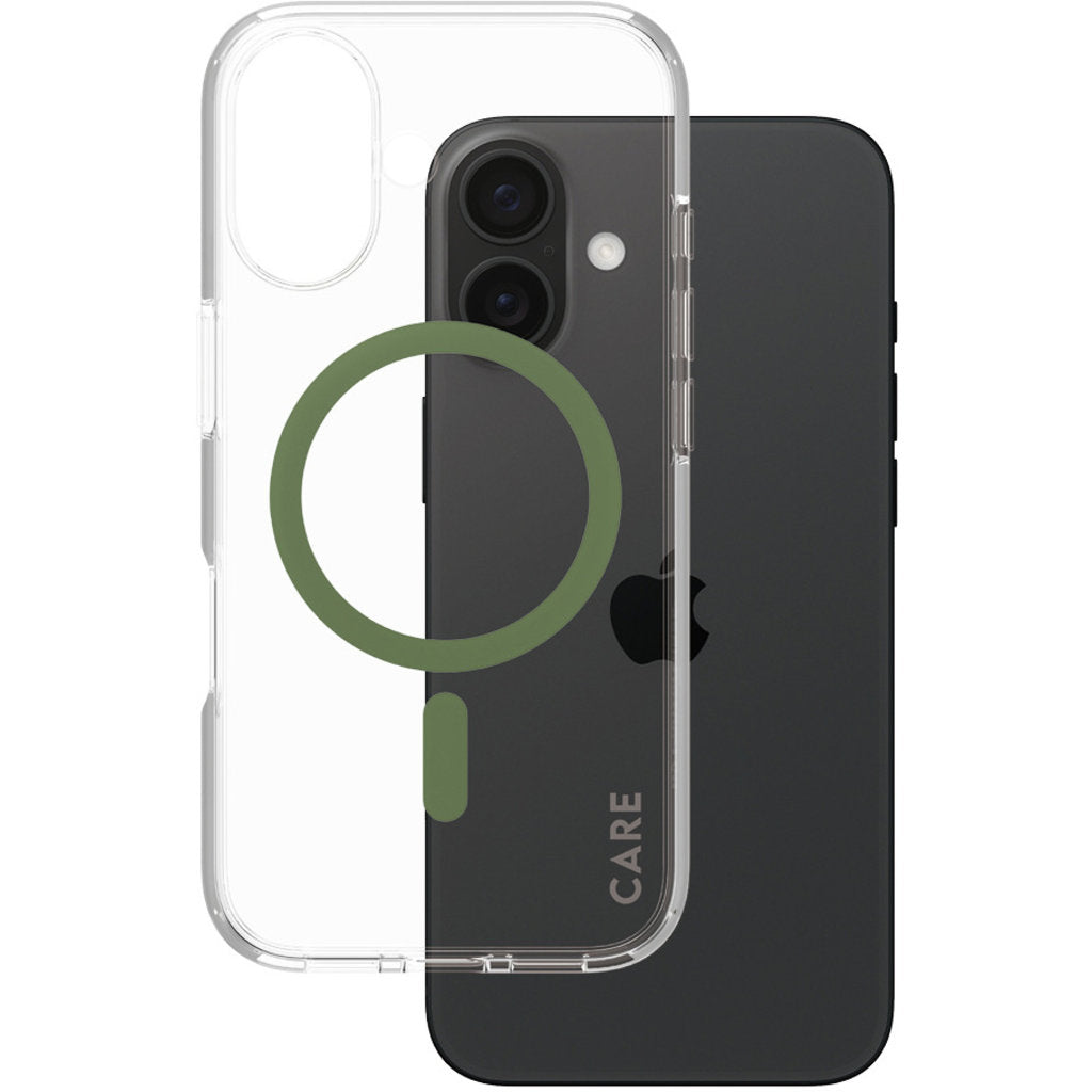CARE by PanzerGlass Flagship Case Transparent Urban Combat w. Green MagSafe iPhone 16