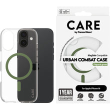 CARE by PanzerGlass Flagship Case Transparent Urban Combat w. Green MagSafe iPhone 16