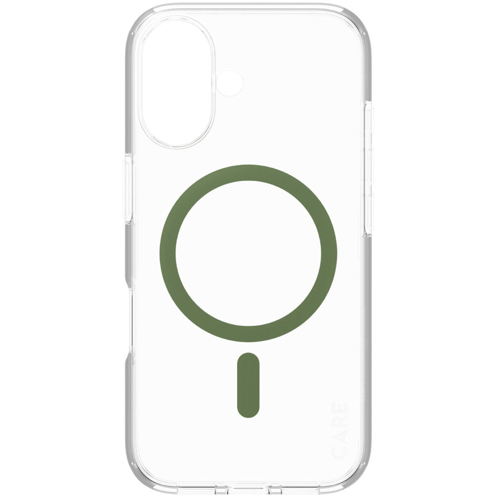CARE by PanzerGlass Flagship Case Transparent Urban Combat w. Green MagSafe iPhone 16