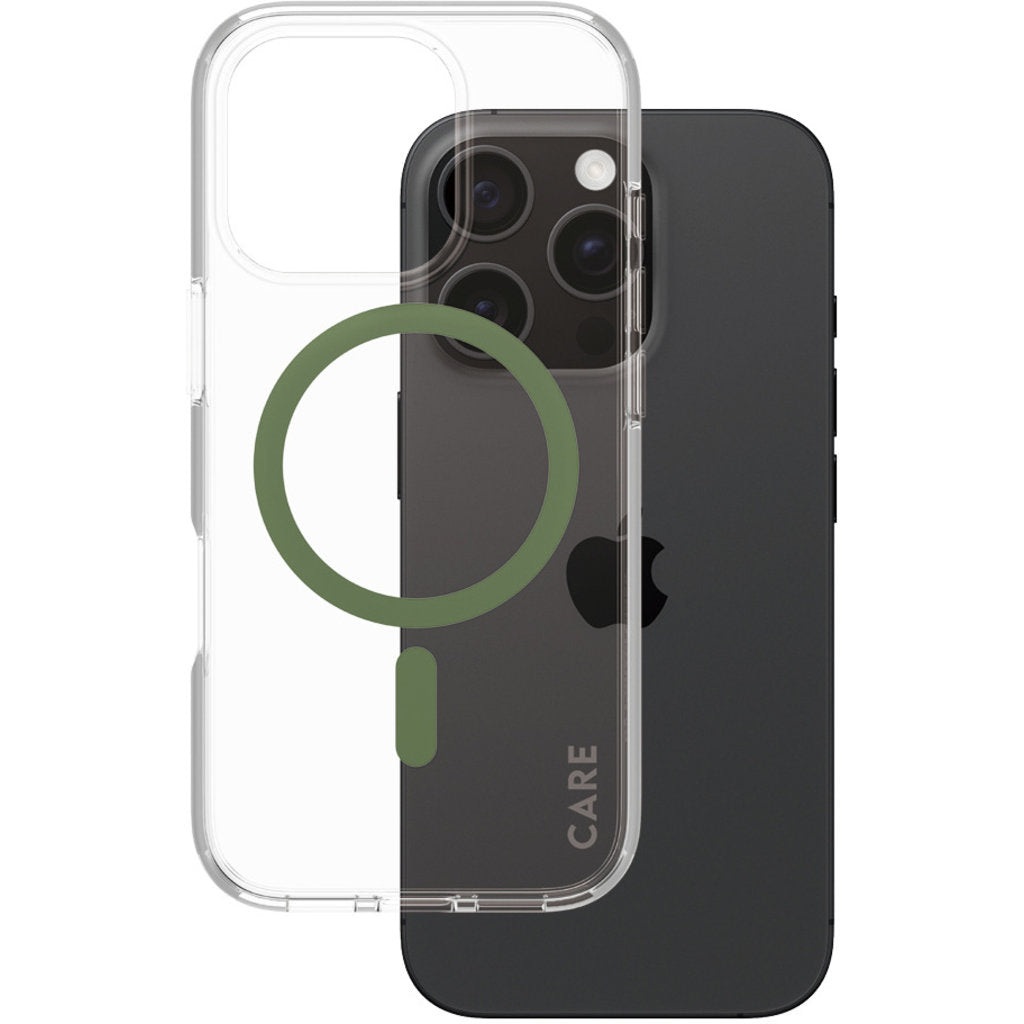 CARE by PanzerGlass Flagship Case Transparent Urban Combat w. Green MagSafe iPhone 16 Pro