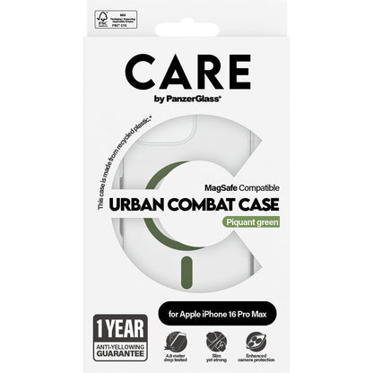 CARE by PanzerGlass Flagship Case Transparent Urban Combat w. Green MagSafe iPhone 16 Pro Max