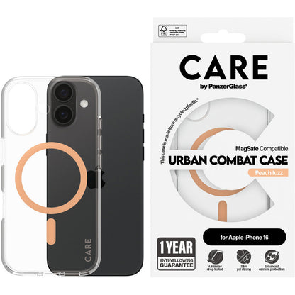 CARE by PanzerGlass Flagship Case Transparent Urban Combat w. Peachy MagSafe iPhone 16
