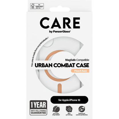 CARE by PanzerGlass Flagship Case Transparent Urban Combat w. Peachy MagSafe iPhone 16