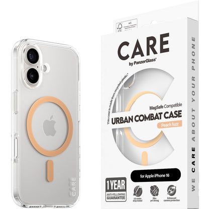 CARE by PanzerGlass Flagship Case Transparent Urban Combat w. Peachy MagSafe iPhone 16