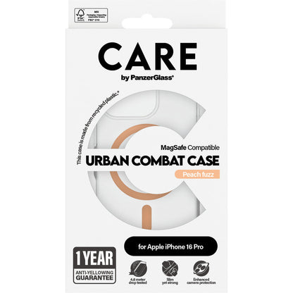 CARE by PanzerGlass Flagship Case Transparent Urban Combat w. Peachy MagSafe iPhone 16 Pro
