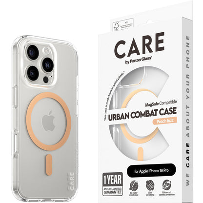 CARE by PanzerGlass Flagship Case Transparent Urban Combat w. Peachy MagSafe iPhone 16 Pro