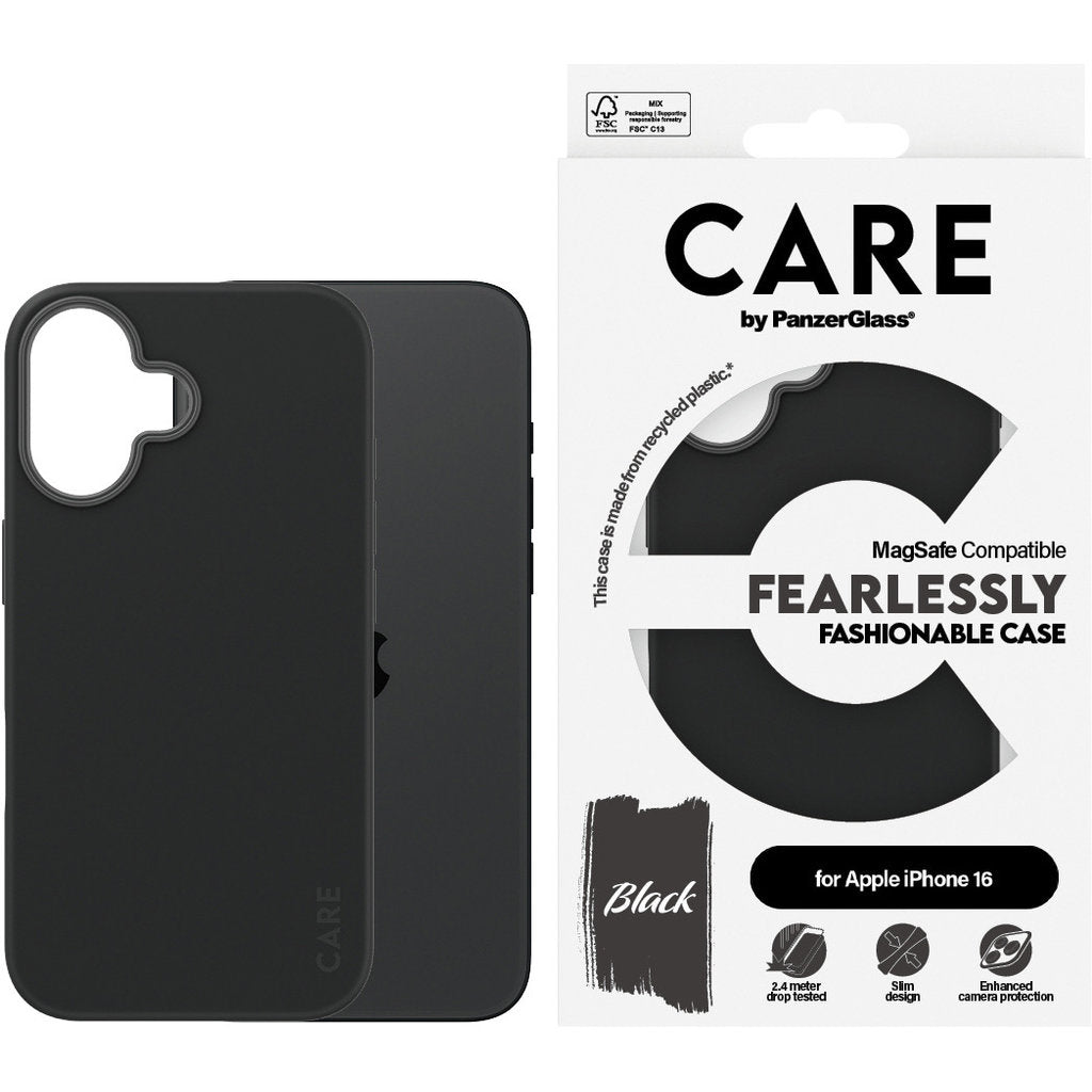 CARE by PanzerGlass Fashionable Case Black w. MagSafe iPhone 16