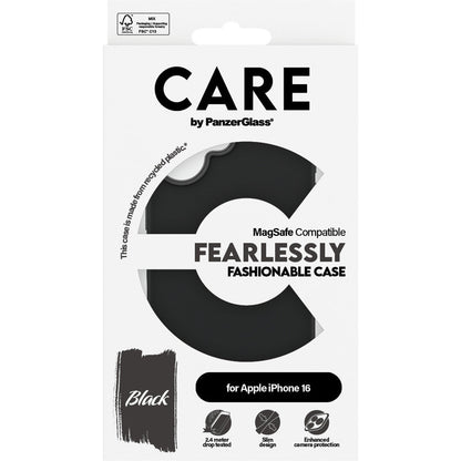 CARE by PanzerGlass Fashionable Case Black w. MagSafe iPhone 16