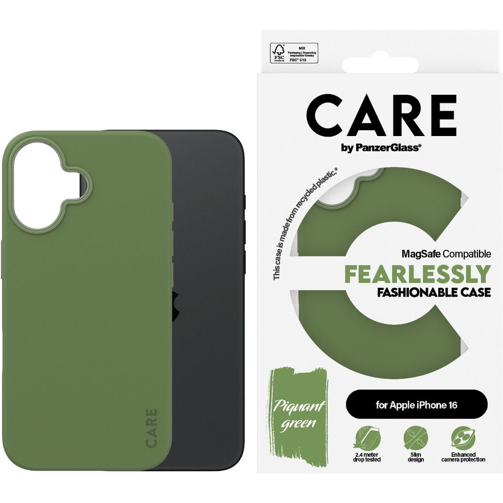 CARE by PanzerGlass Fashionable Case Green w. MagSafe iPhone 16