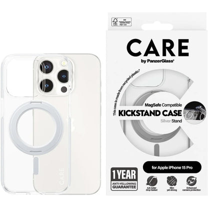 CARE by PanzerGlass Feature Case Transparent w. Silver Kickstand & MagSafe iPhone15 Pro