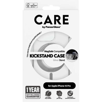 CARE by PanzerGlass Feature Case Transparent w. Silver Kickstand & MagSafe iPhone15 Pro