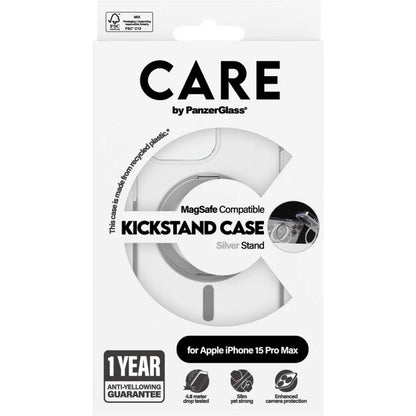 CARE by PanzerGlass Feature Case Transparent w. Silver Kickstand & MagSafe iPhone15 Pro Max
