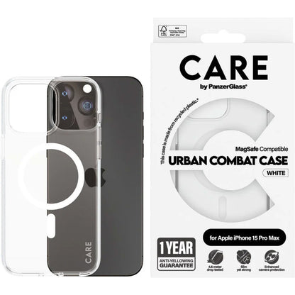 CARE by PanzerGlass Flagship Case Transparent Urban Combat w. White MagSafe iPhone 15 Pro Max