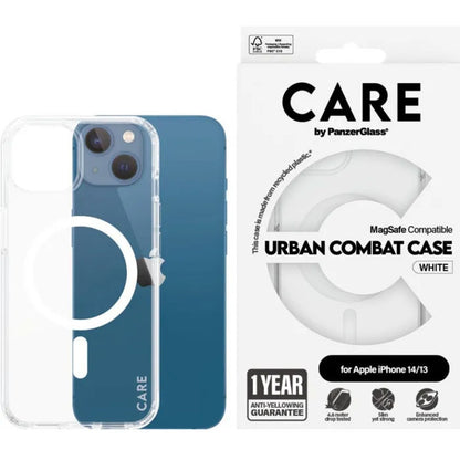 CARE by PanzerGlass Flagship Case Transparent Urban Combat w. White MagSafe iPhone 14/13