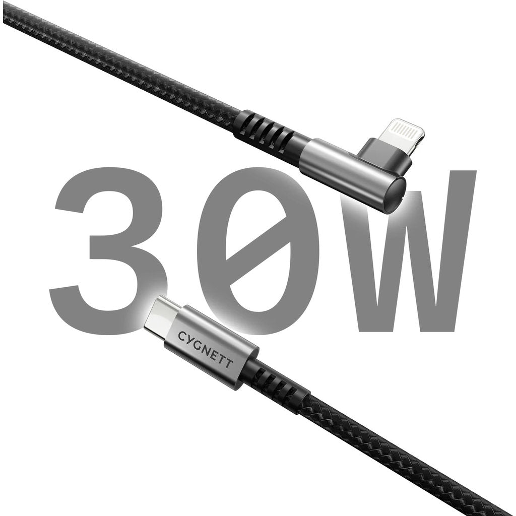 Cygnett Unite Right Angled Braided Lighting to USB-C Cable 1m Black