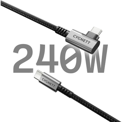 Cygnett Unite Right Angled Braided USB-C to USB-C Cable 1m Black