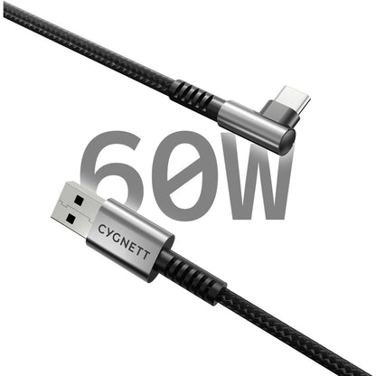 Cygnett Unite Right Angled Braided USB-C to USB-A Cable 1m Black