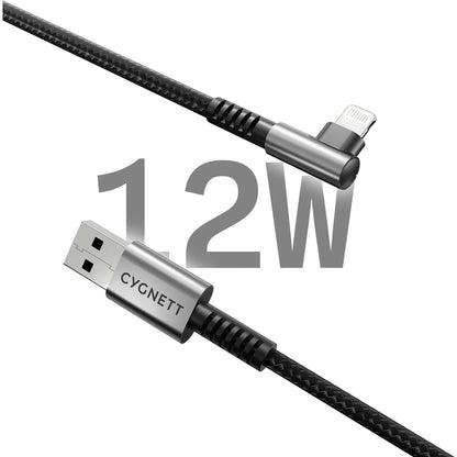Cygnett Unite Right Angled Braided Lightning to USB-A Cable 1m Black