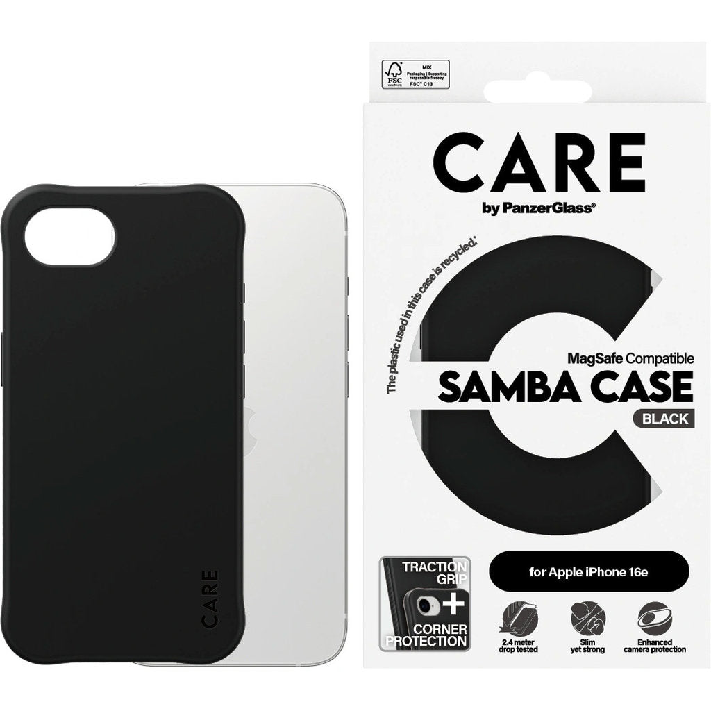 CARE by PanzerGlass Fashionable Case Samba Black w. MagSafe iPhone 16e