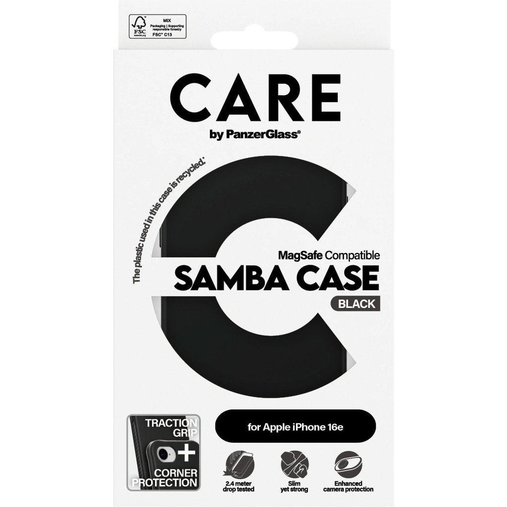 CARE by PanzerGlass Fashionable Case Samba Black w. MagSafe iPhone 16e