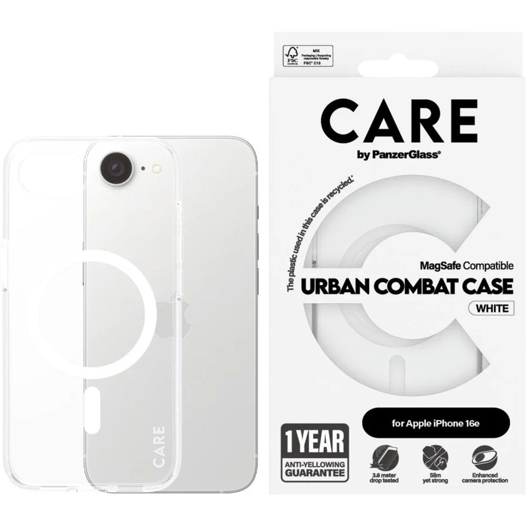 CARE by PanzerGlass Flagship Case Transparent Urban Combat w. White MagSafe iPhone 16e