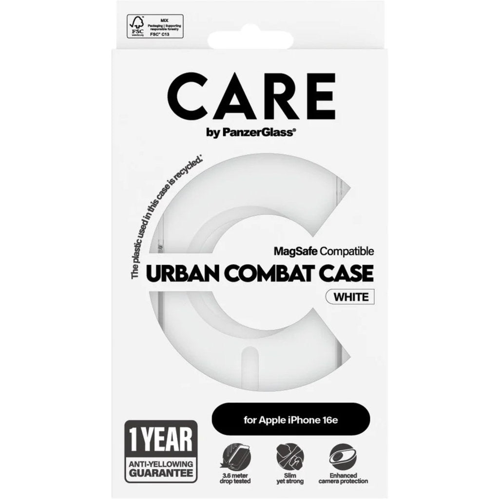 CARE by PanzerGlass Flagship Case Transparent Urban Combat w. White MagSafe iPhone 16e