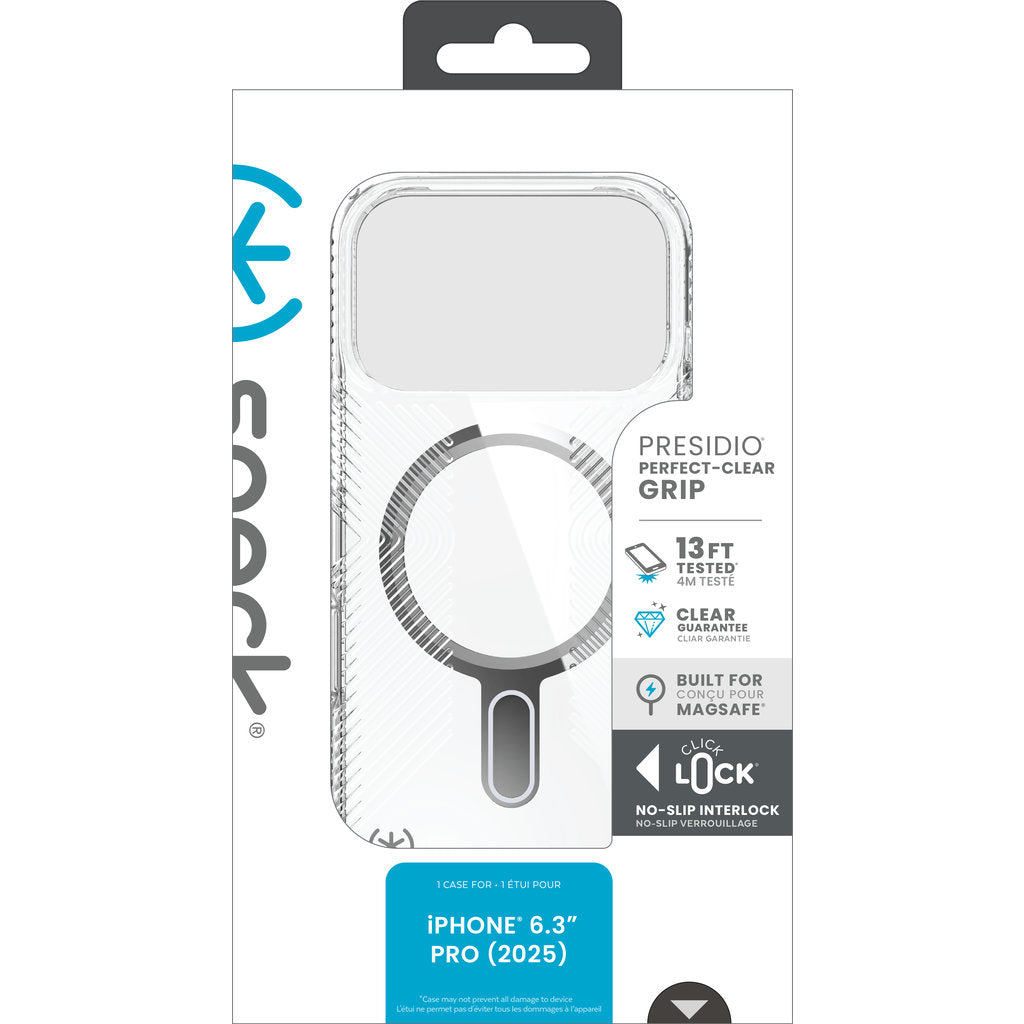 Speck Presidio Perfect Clear Grip + ClickLock Apple iPhone 17 Pro Clear - with Microban