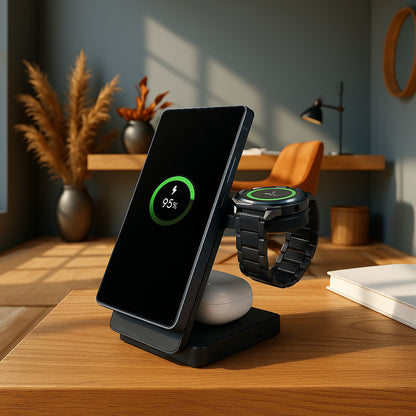 Mobiparts Foldable Wireless 3 in 1 Charger 15W for Samsung Galaxy Watch