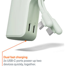 Cygnett Thumboost 5K Powerbank with semi-integrated USB-C Cable Mint