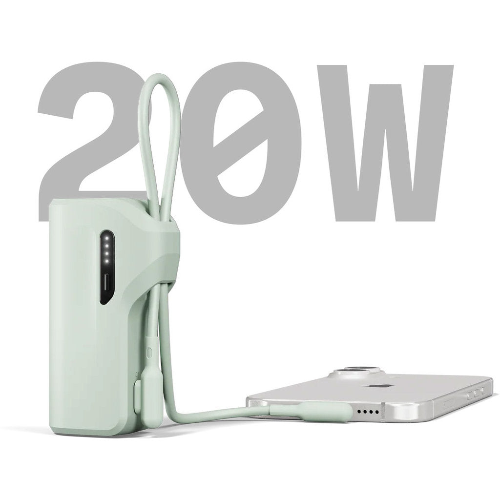 Cygnett Thumboost 5K Powerbank with semi-integrated USB-C Cable Mint