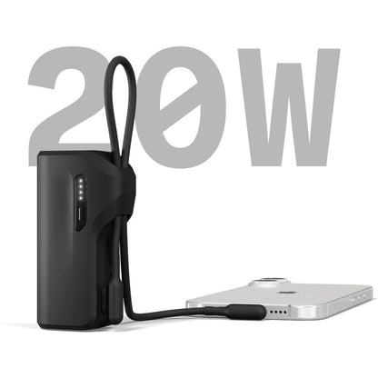 Cygnett Thumboost 5K Powerbank with semi-integrated USB-C Cable Black