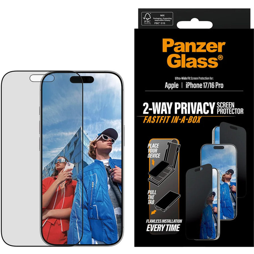 PanzerGlass FastFit Apple iPhone 17/16 Pro - Ultra-Wide-Fit Privacy Glass
