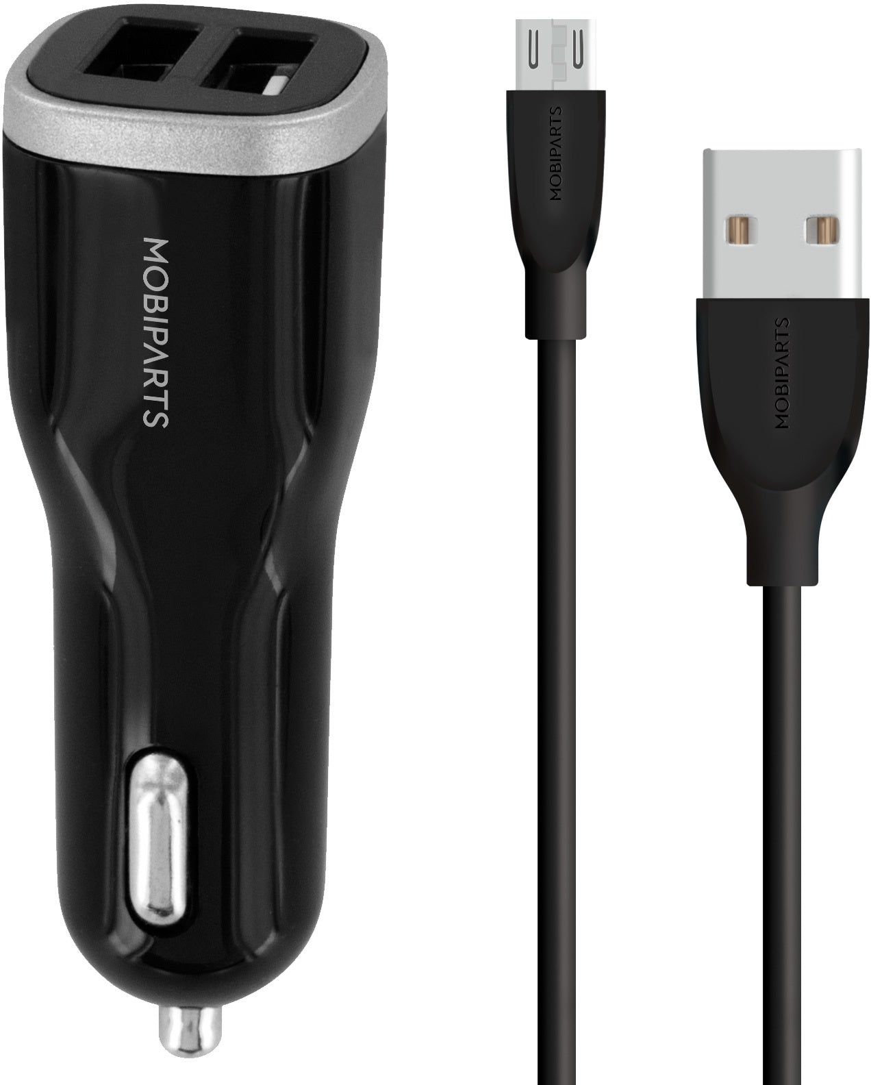 Mobiparts Car Charger Dual USB 12W/2.4A + Micro USB Cable Black