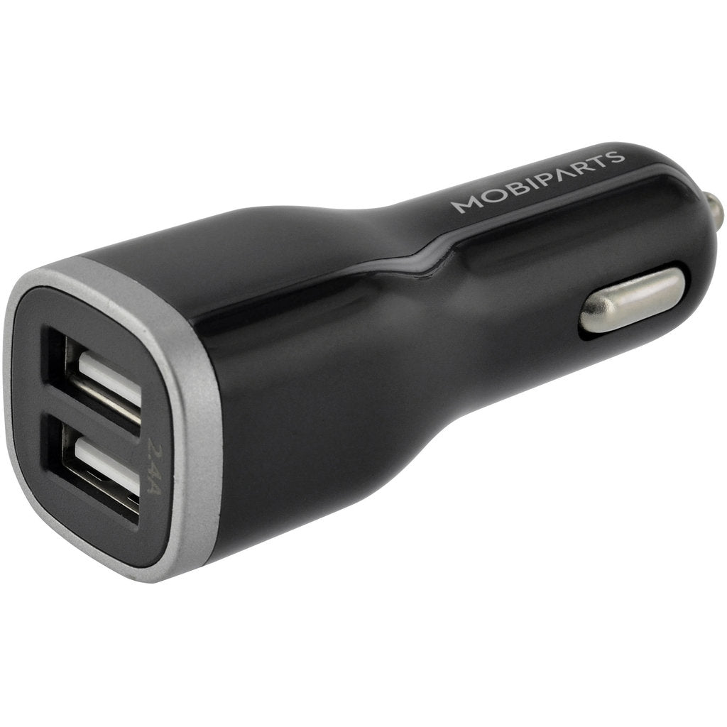 Mobiparts Car Charger Dual USB 12W/2.4A + Micro USB Cable Black